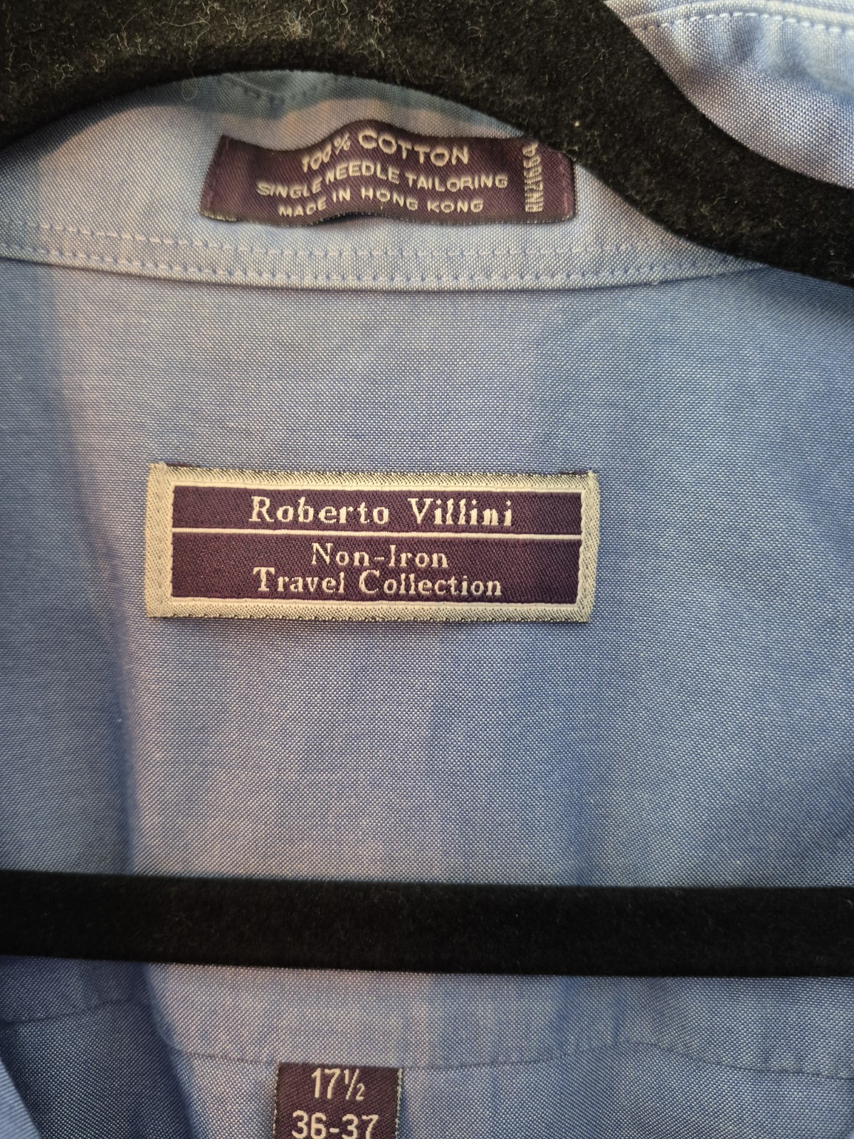 Roberto Villini Non-Iron Travel Collection Blue Solid Dress Shirt 17.5 36/37