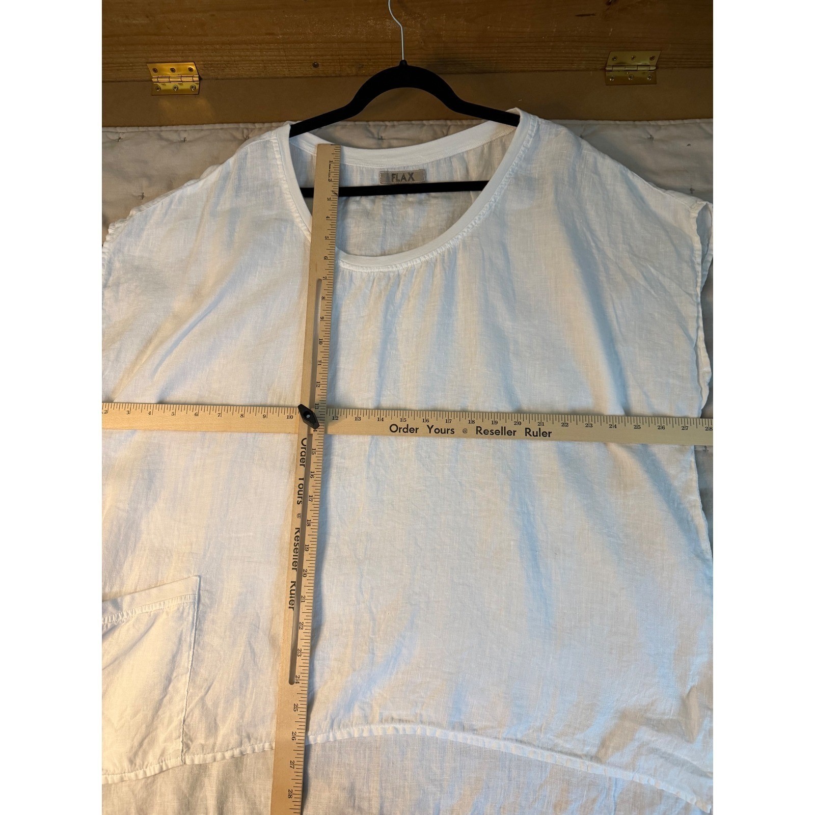 Flax White Boxy Linen Blouse L Pocket Lagenlook White Oversized Summer Beach