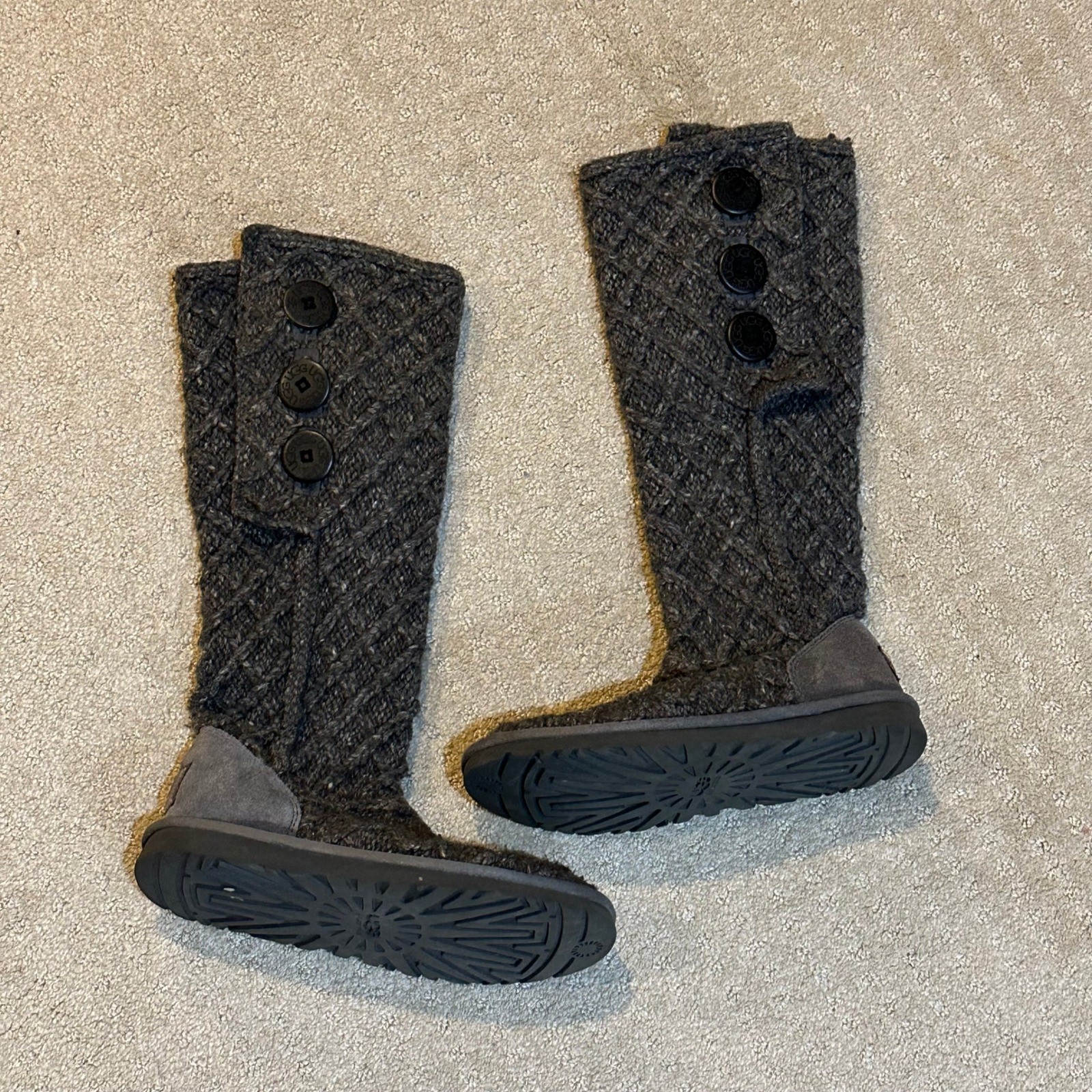 UGG Lattice Cardy Charcoal Grey Knit Tall Boots 3066 Womens 6