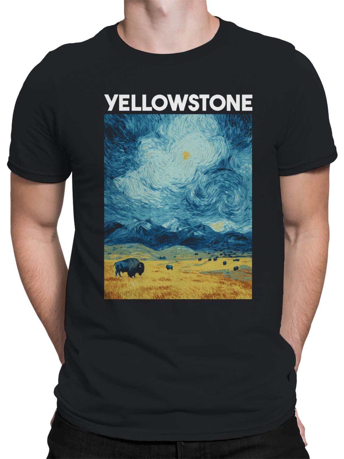 Starry Yellowstone Bison Night Men’s T-shirt