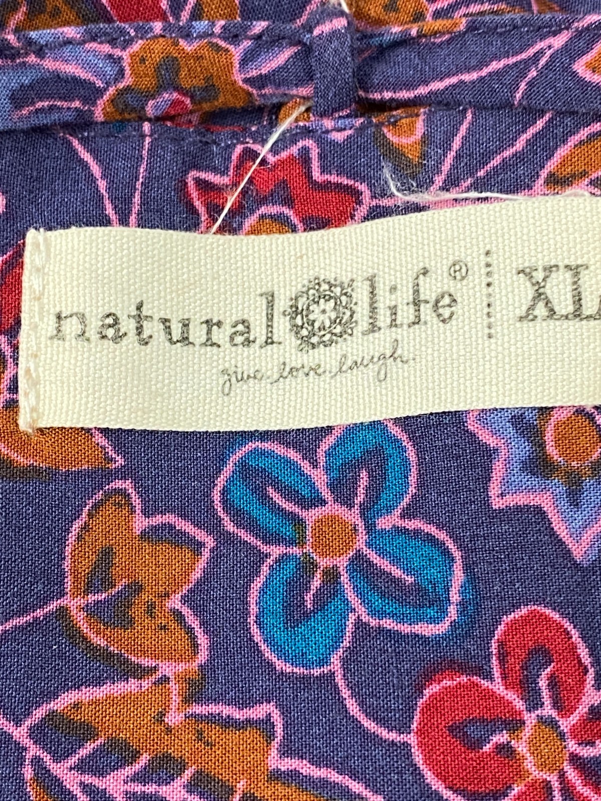 Natural Life Floral Multicolor V Neck with Ties Bell Sleeves Top Sz XL Peasant