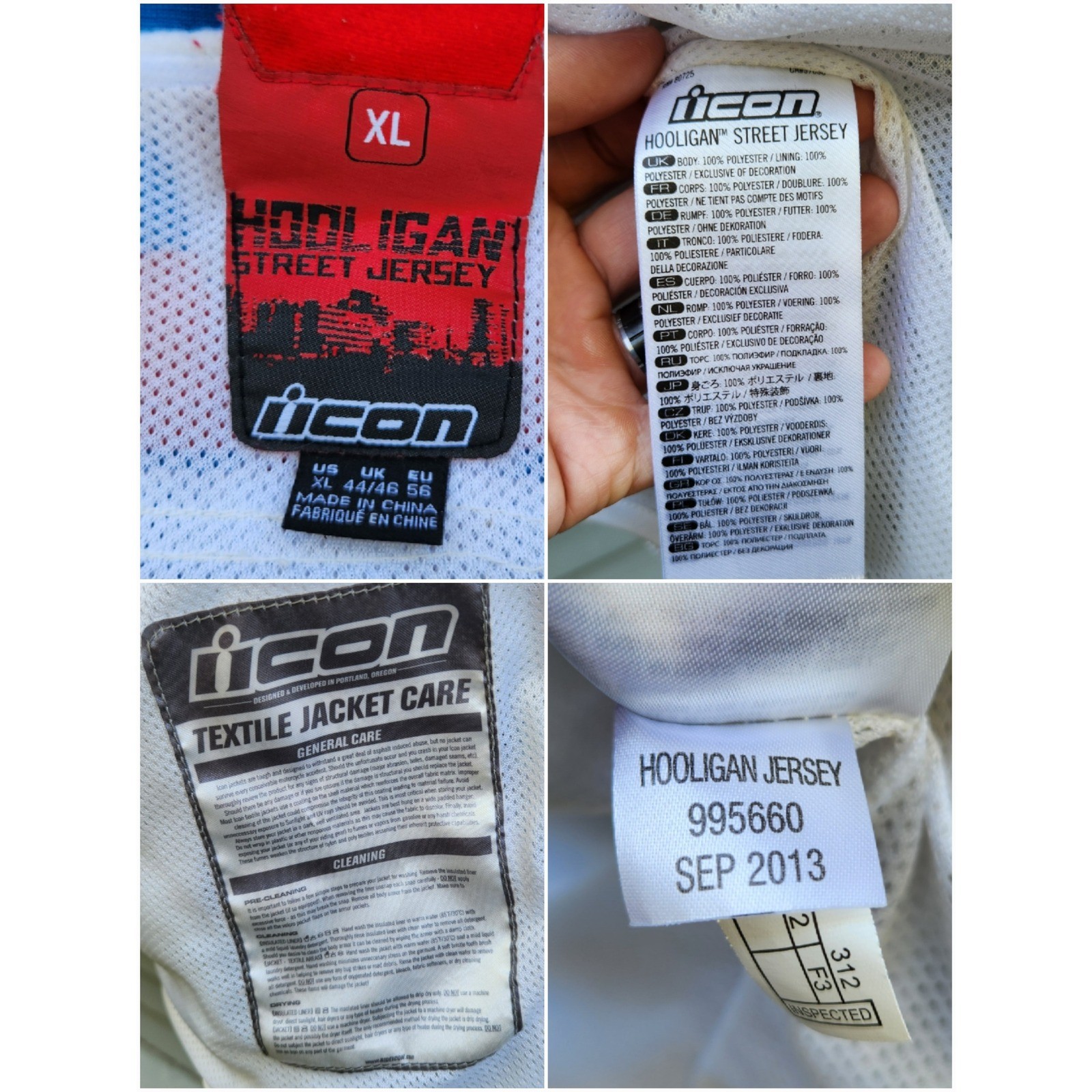 Icon Hooligan Street Jersey Jacket Blue White Red Padded Moto Racing Mens XL