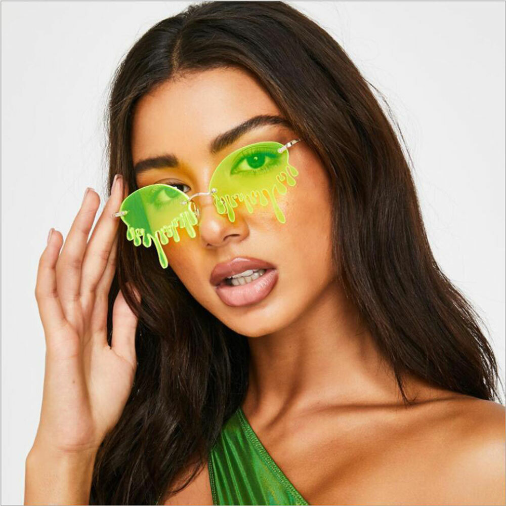 Fashion Rimless Cry Shape Unique Sunglasses Mens Women Party Glasses UV400 Shade