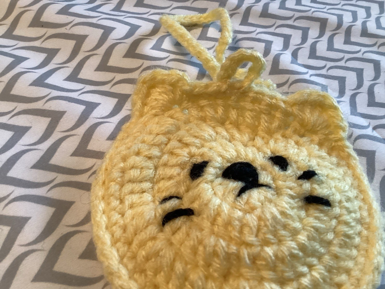 Crochet Wristlet Cat Pouch, Keychain, Mini Coin Purse, Homemade, Yellow, New