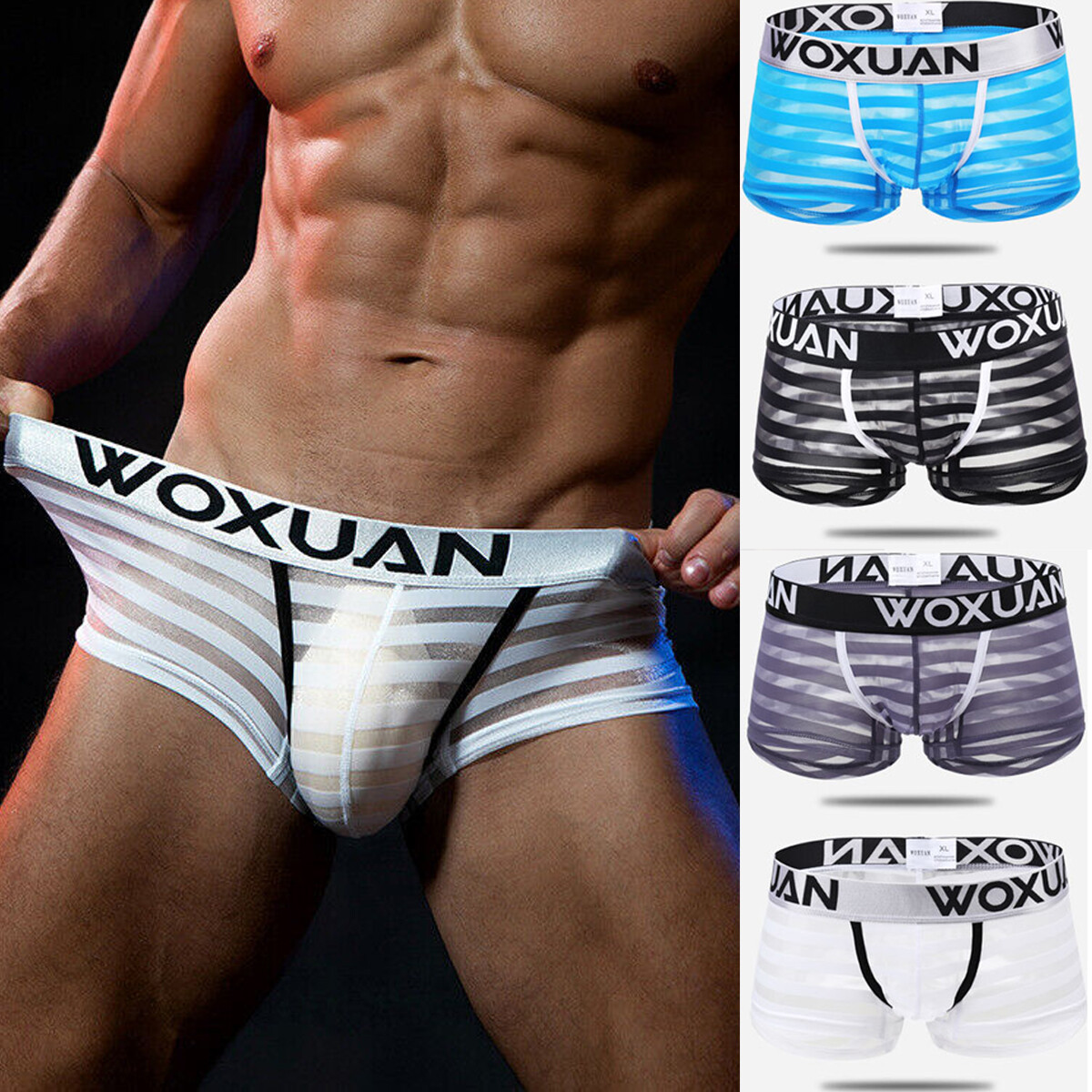 Men’s Sexy Underwear Transparent Underpants Boxers Mesh Shorts Pouch Briefs