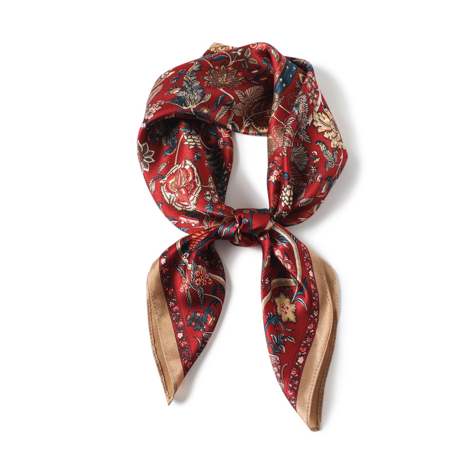 100% Mulberry Silk 27″ Square Scarf Women Neckerchief Wrap Vintage Red Flower