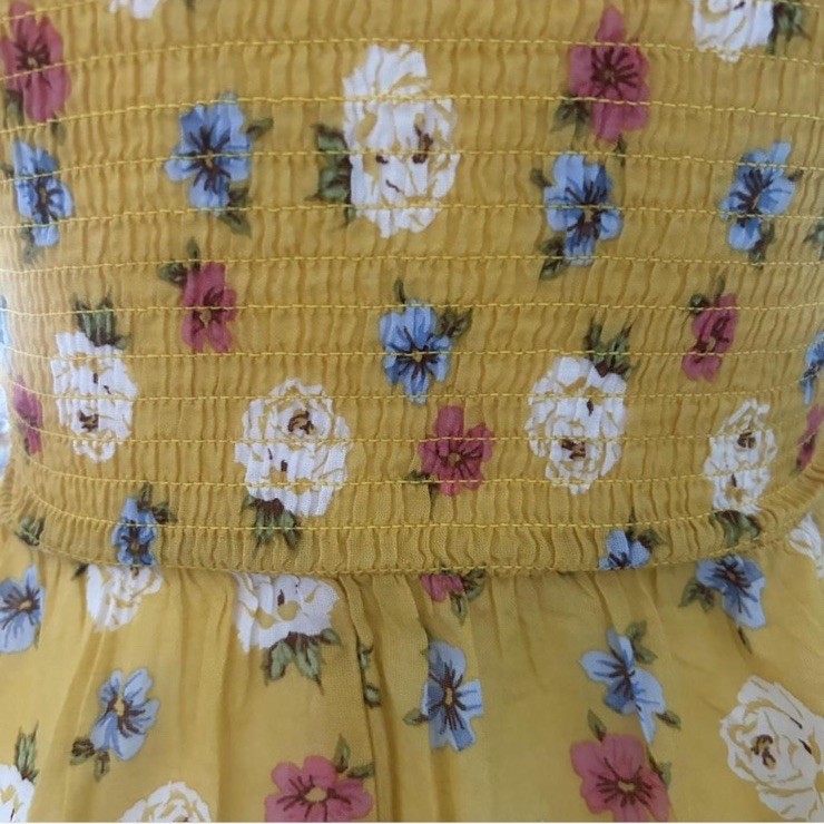 Aeropostale Yellow Floral Puff Sleeve Tie Front Crop Top Peplum Cottagecore S