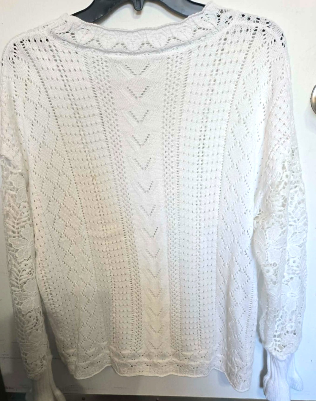 Y2K Open Weave White S Sweater Oversized Boho Flowy Crochet Textured Lace C100