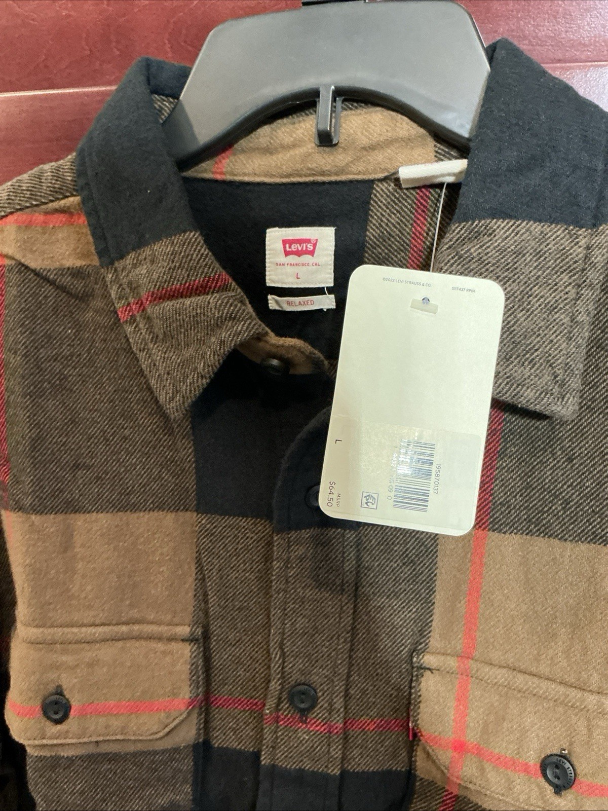 Levis The Worker Flannel Shirt Men Brown/Black Plaid Relaxed Fit All Sizes