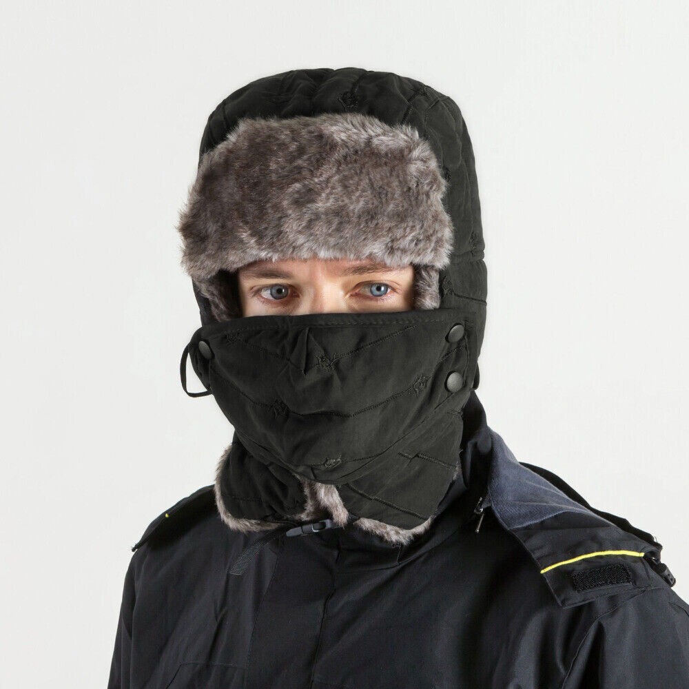 Winter Thermal Fur Lined Aviator Hat with Ear Flap Full Face Cover for Men Women
