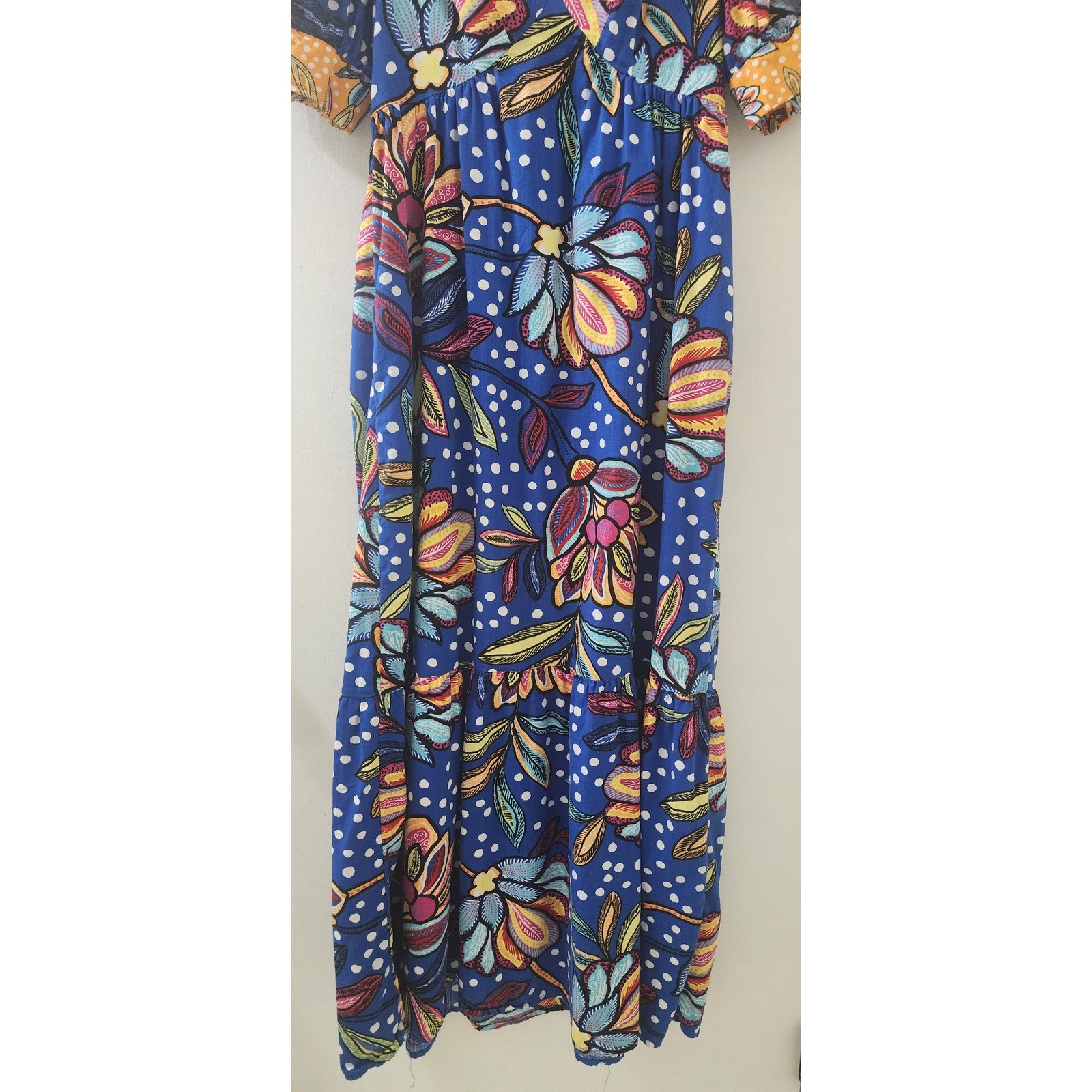 Tabitha Brown for Target Floral Polka Dot Maxi Dress Blue Size 4 V-Neck Pockets