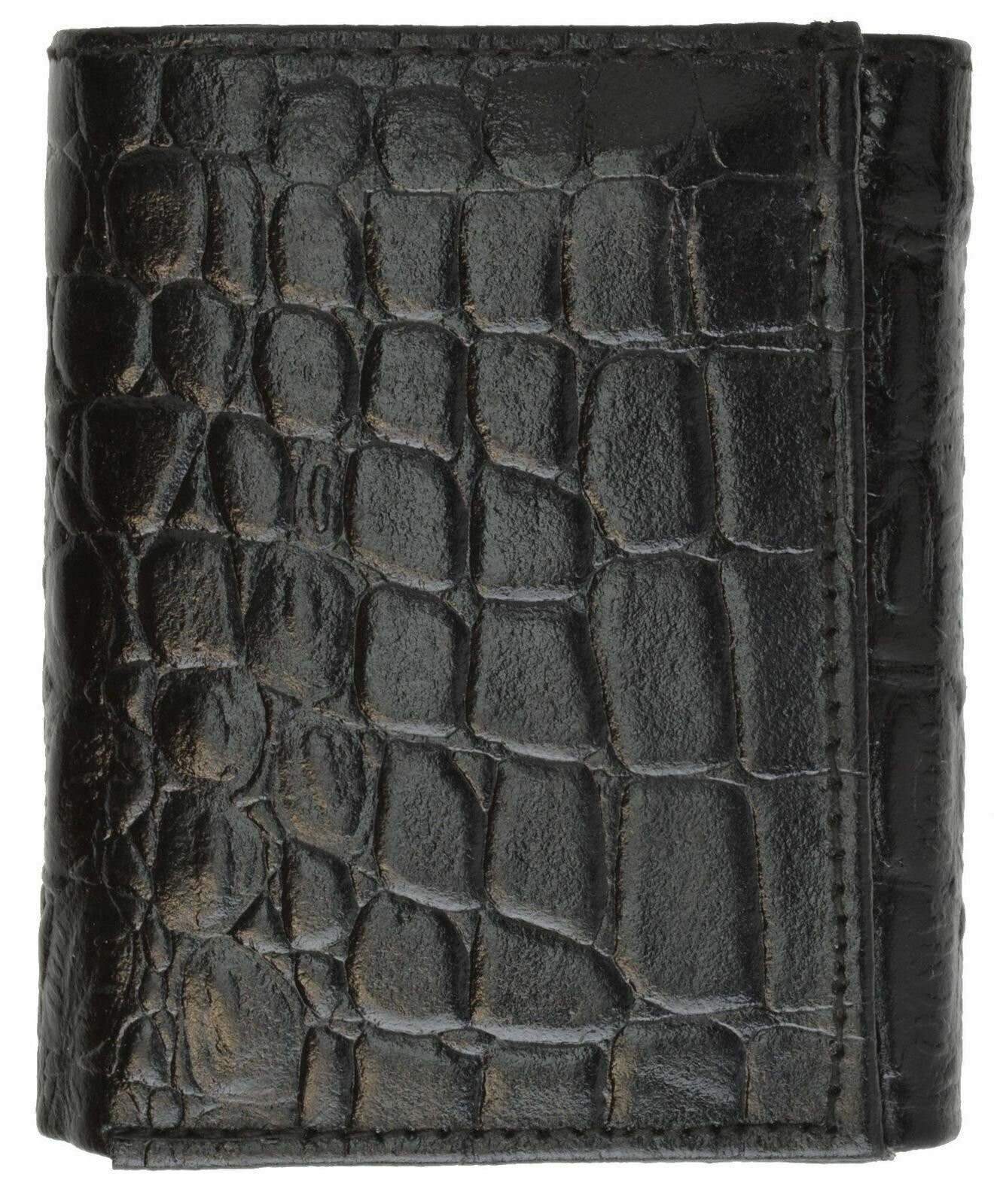 Alligator Print Cowhide Leather Trifold Wallet with ID Window & Credit Card Slot
