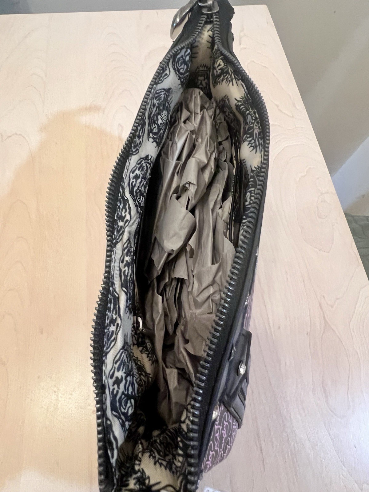 NEW ED HARDY RHINESTONE SKULL AND FLAME EMBELLISHED SHOULDER BAG