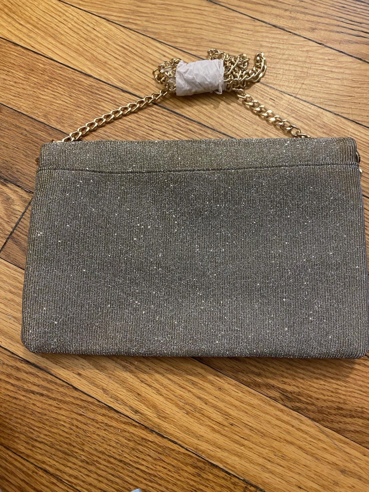 A New Day Gold Glitter Envelope Clutch Chain Strap Magnetic Closure Small