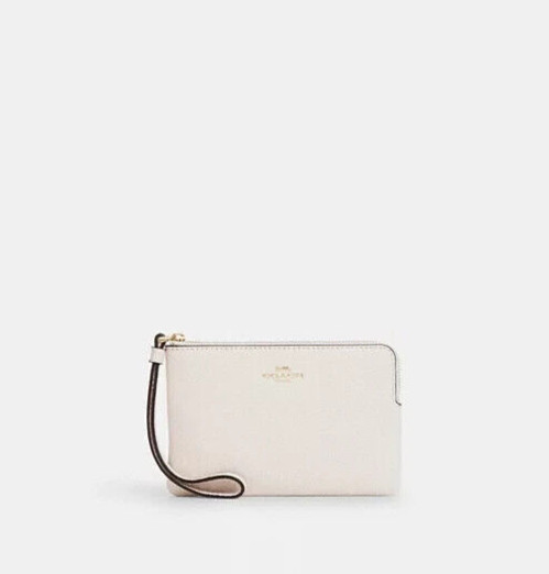 COACH CP483 Corner Zip Wristlet Chalk White Pebbled Leather Small Pouch Clutch