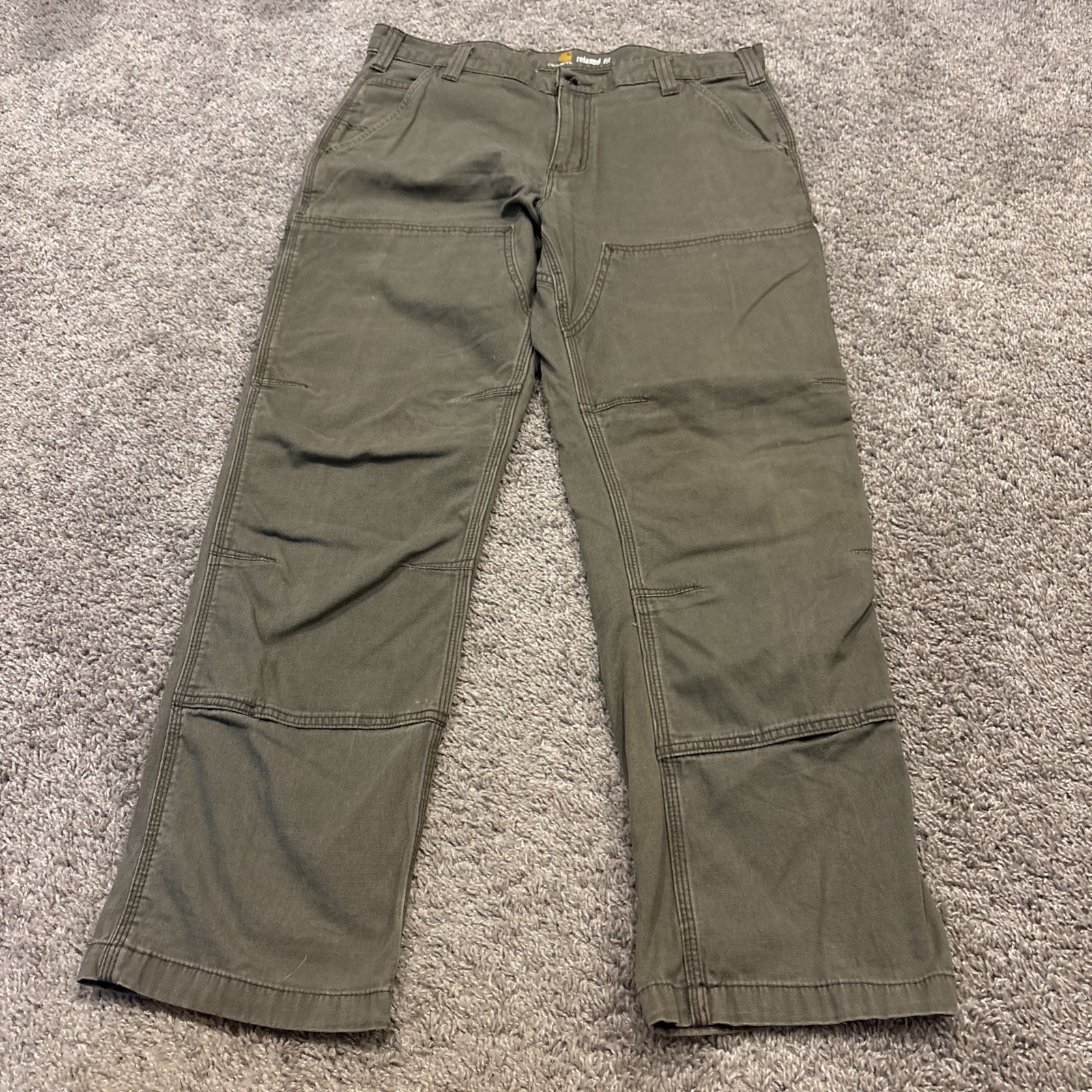 Carhartt Green Canvas Double Knee Pants Mens 102802-217 36×32 Rare Workwear Farm