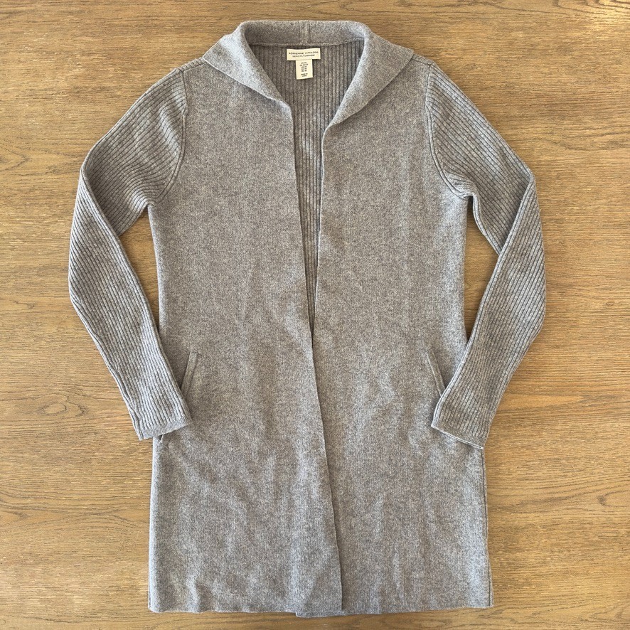 ADRIENNE VITTADINI Women’s 100% 2-Ply Cashmere Coat Open Cardigan-Grey-Sz XS