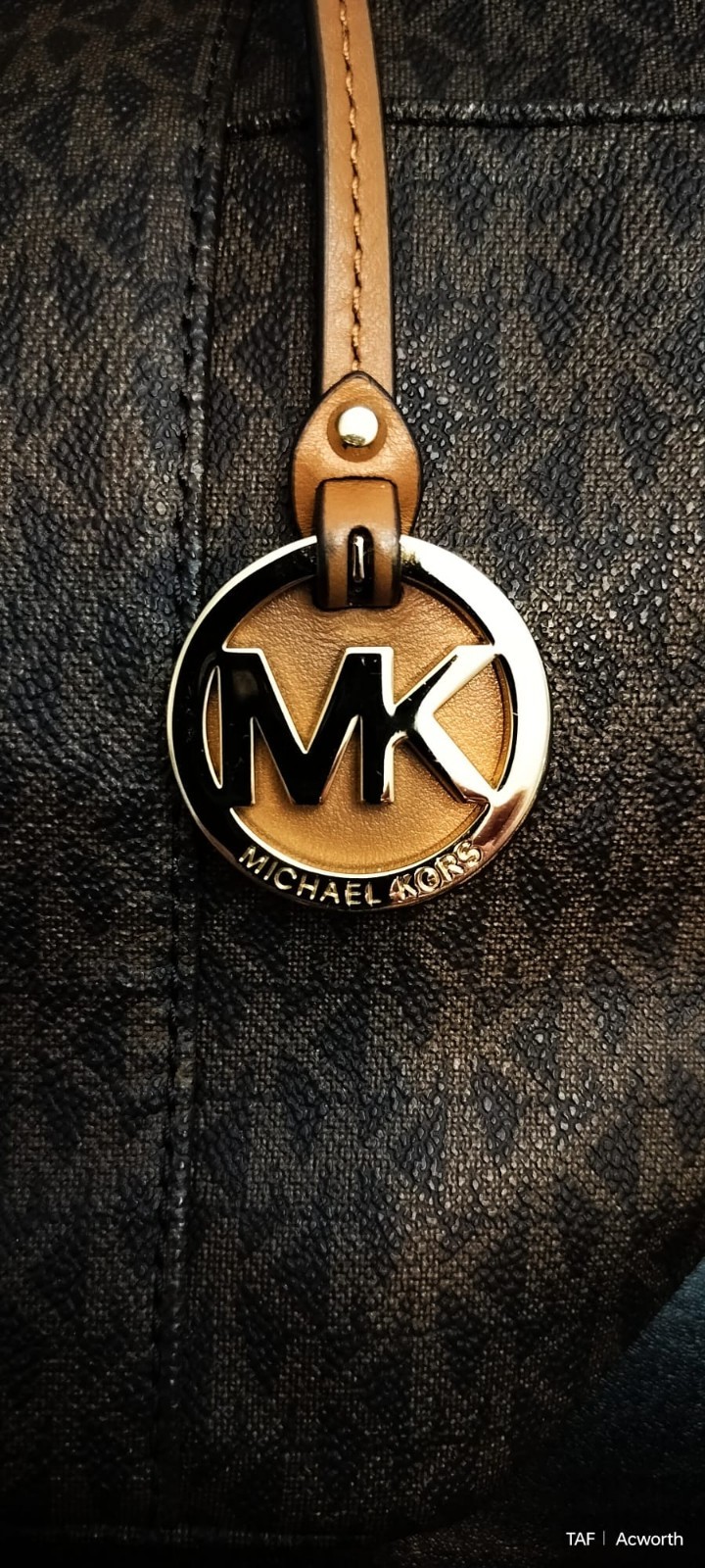 Michael Kors Brown Monogram Tote Shoulder Bag Zip Closure Gold Hardware