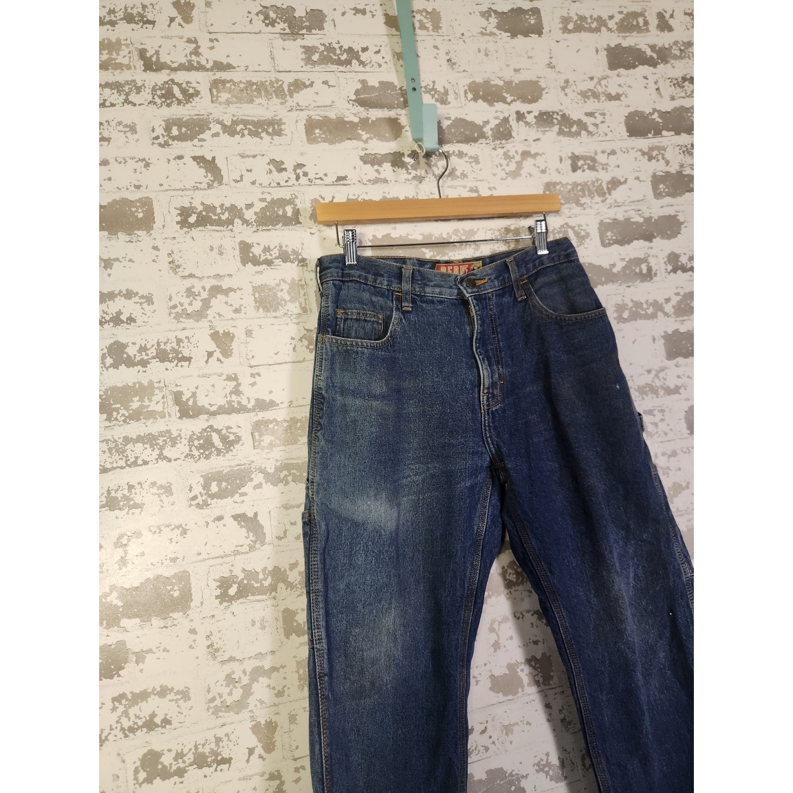 BERNE Mens Carpenter Jeans Size 30×30 Blue Denim Red Flannel Lined Workwear Pant