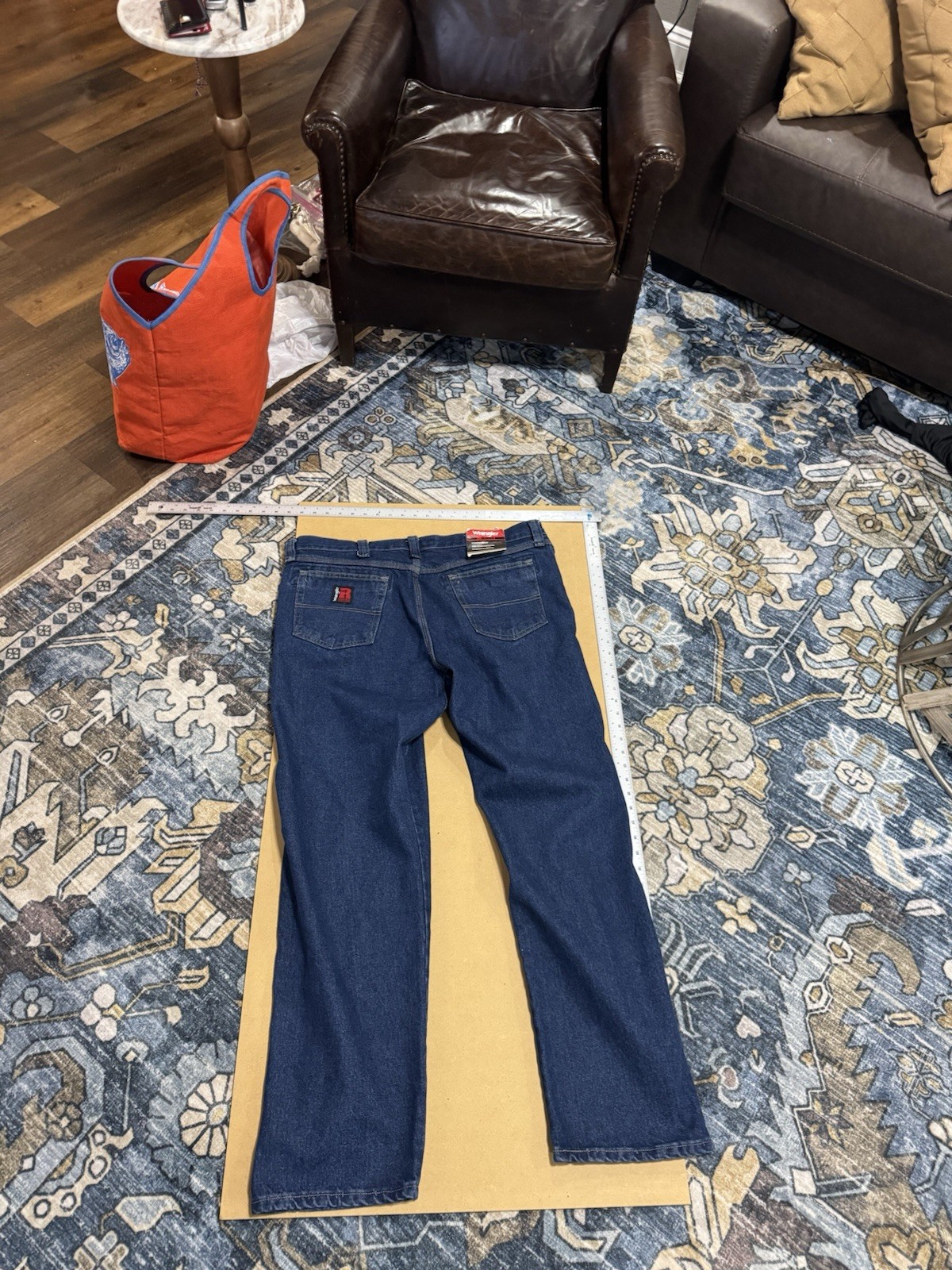 Wrangler RIGGS Workwear Men’s Blue Dark Wash Denim Jeans Relaxed Straight