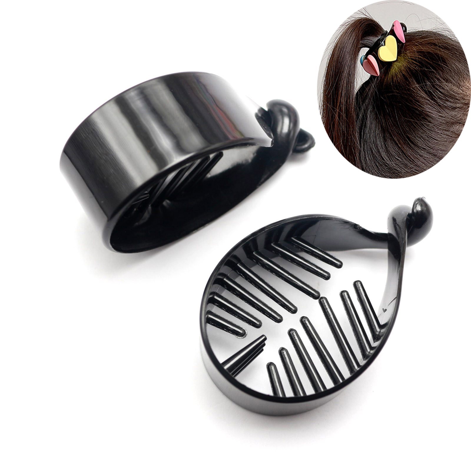 10 Pcs Black Plastic Twisted Ponytail Clip Holder Hair Claw 58mm Bun Maker Craft