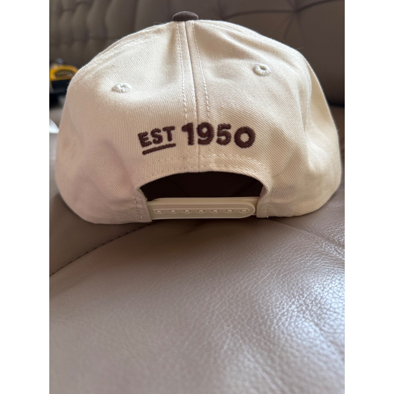 Dunkin Donuts Snapback Hat Cream Brown Est 1950 Embroidered Logo Flat Brim Cap