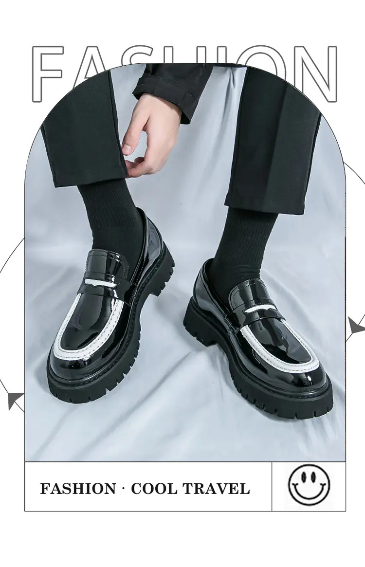 Men’s Platform Color Splicing Faux Leather Slip On Dress Thick Sole Formal Shoes