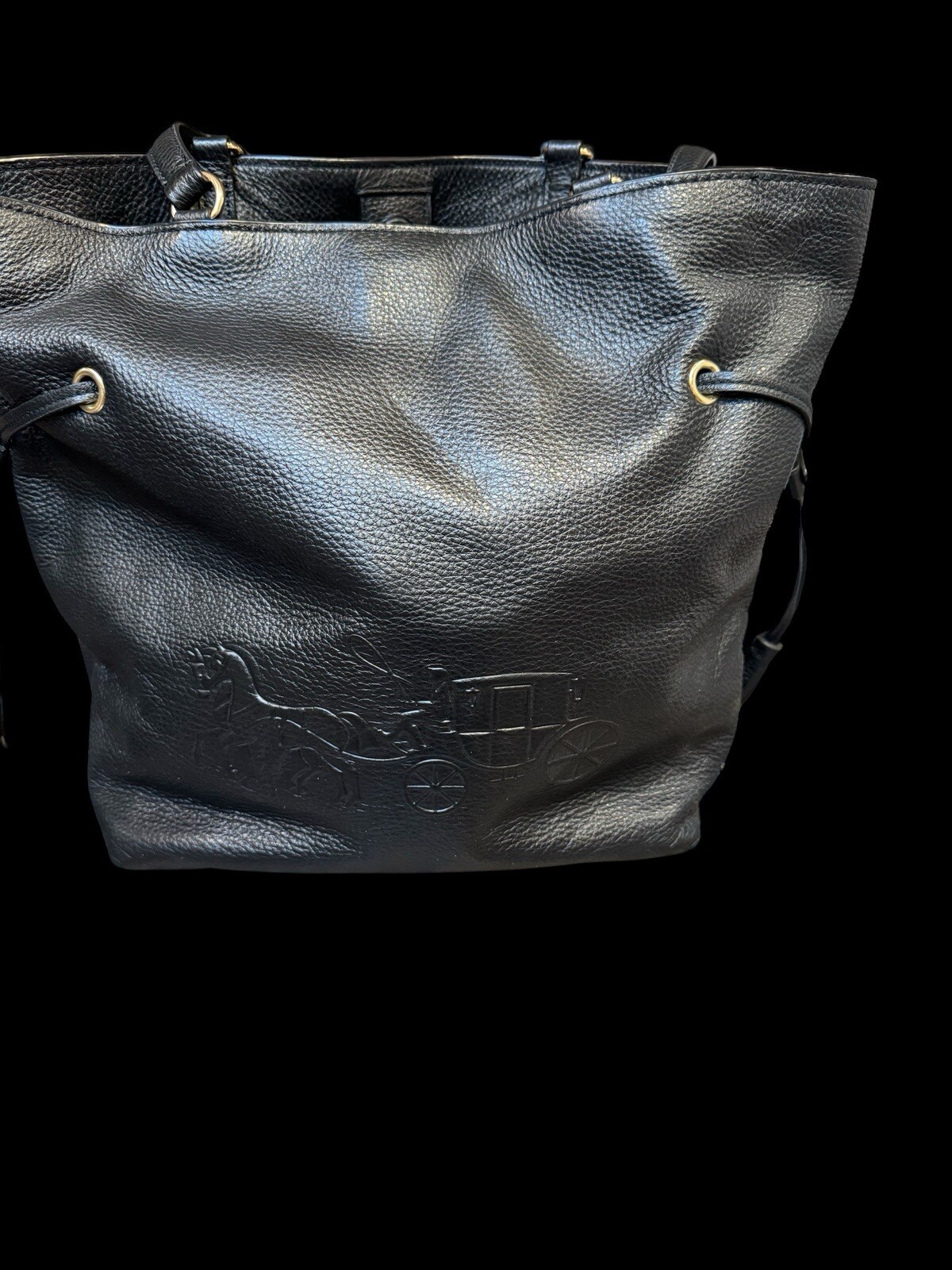 Coach Andy Horse & Carriage Logo Pebble Leather Purse Black