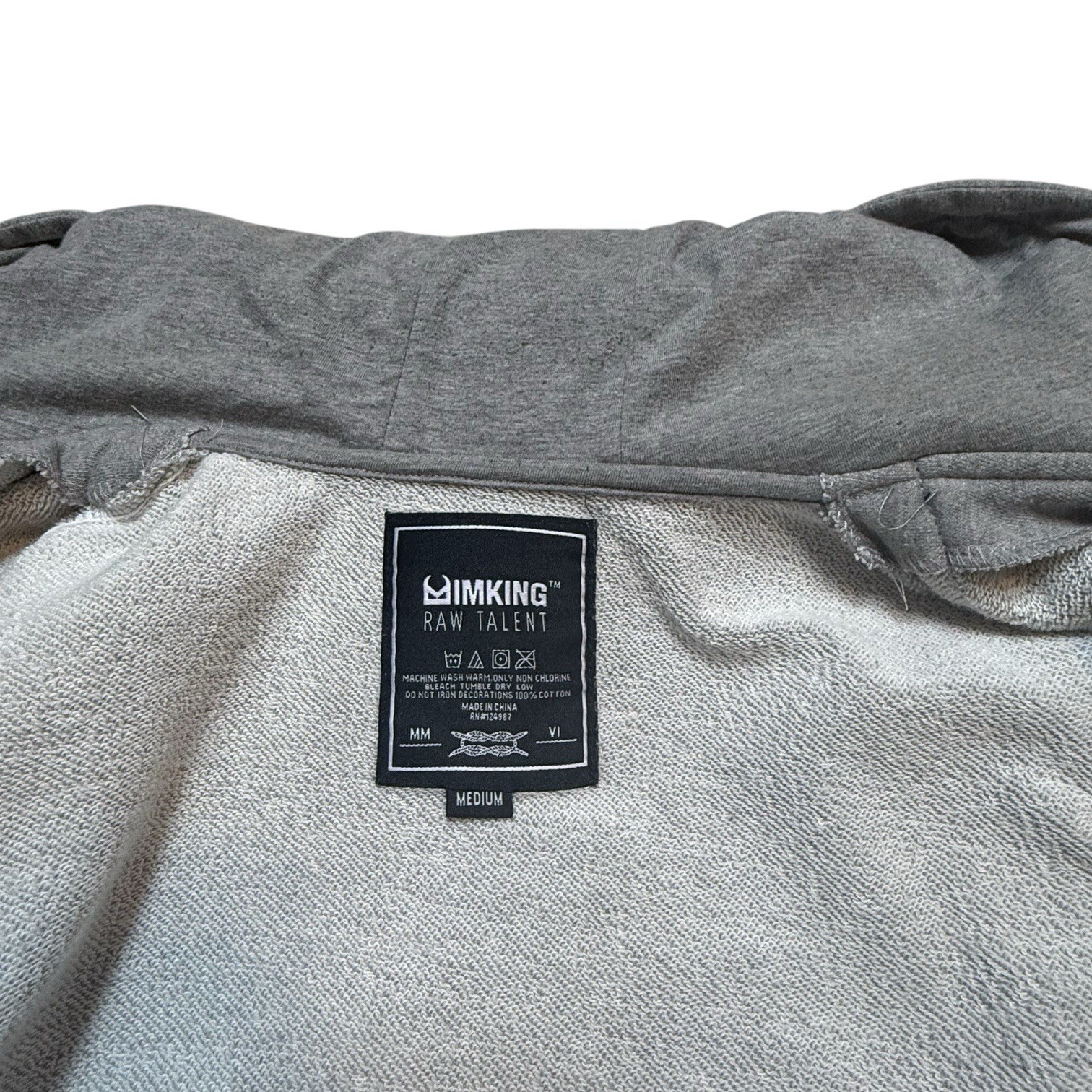 IMKING Hooded Denim Jacket Blue Gray Button Logo Zipper Men’s Size M
