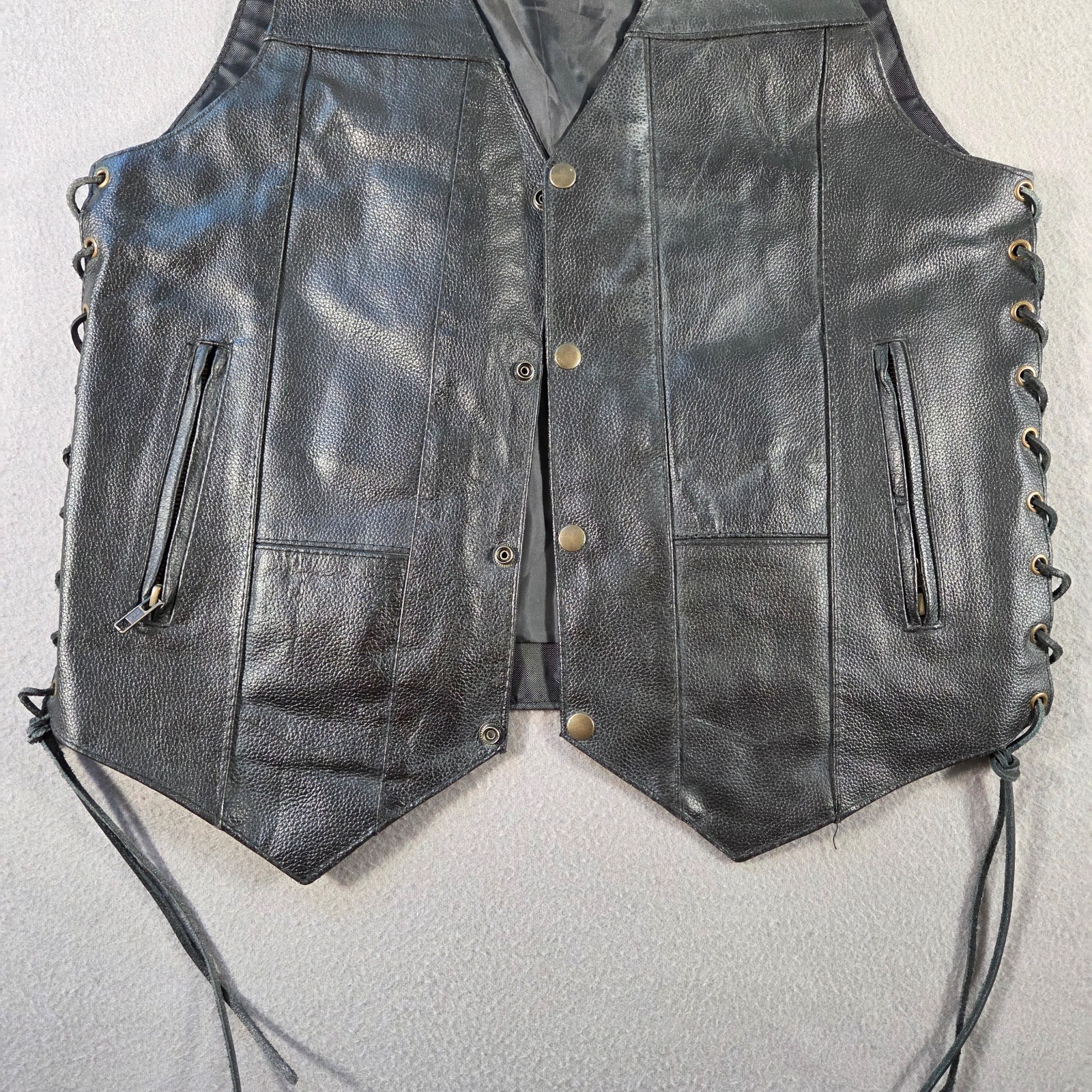 Event Leather Jacket Mens Small Black Vest Biker Motorcycle Lace Up Snap