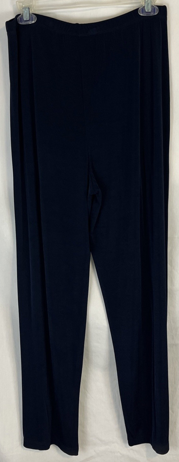 Slinky Brand Knit Pants Womens Sz Large Navy Blue No Wrinkle Stretch Pull On