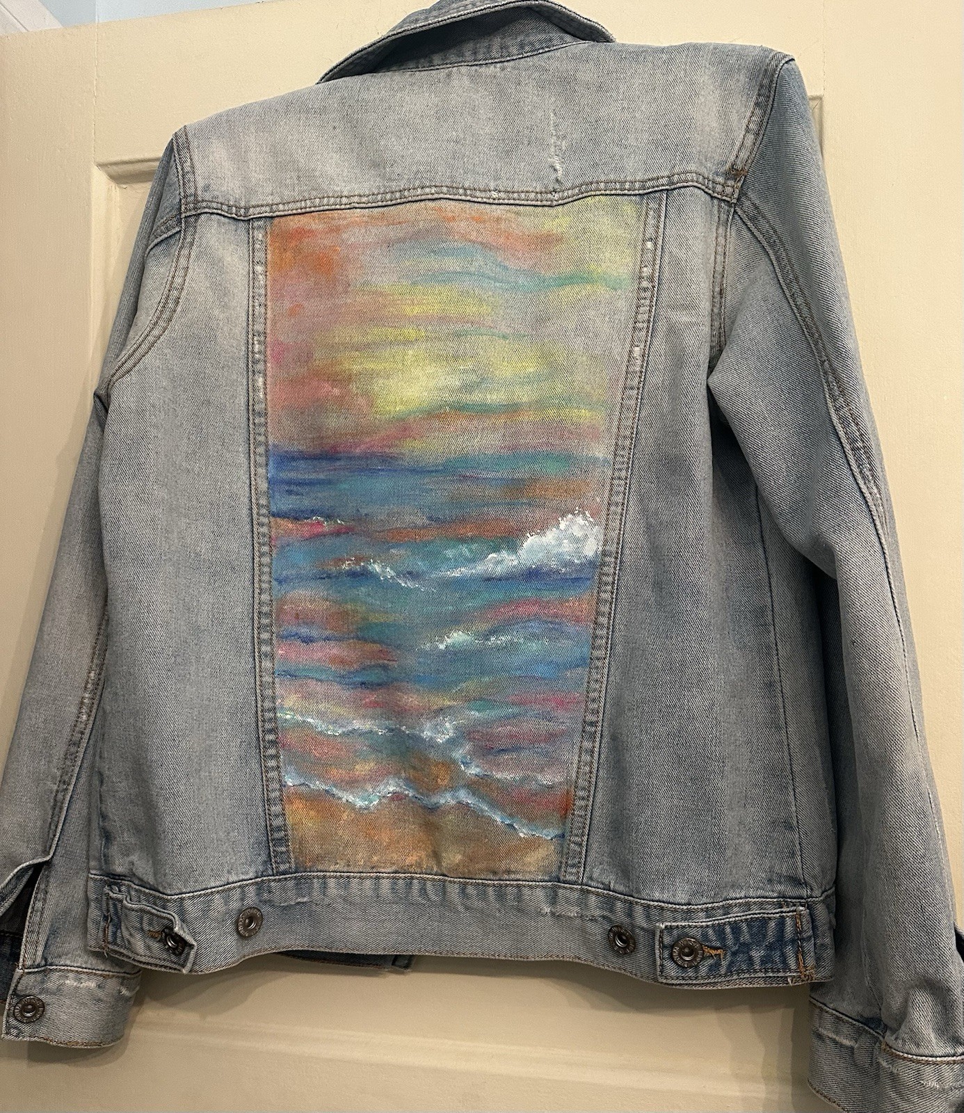 WISHLIST Women’s Denim Jacket~Hand Painted Original Design ~ Size Medium
