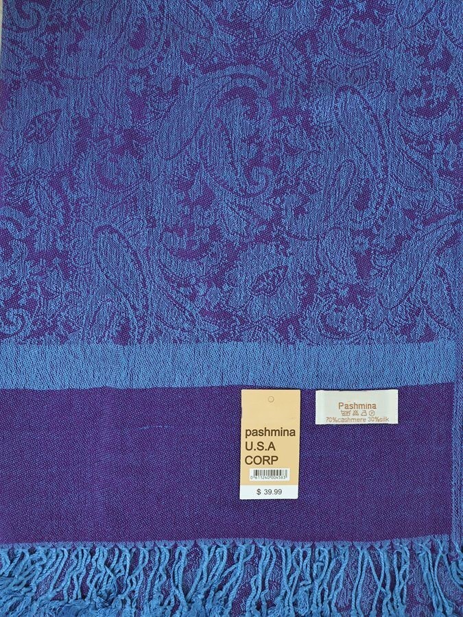DG Women’s,Pashmina Scarf Wrap Shawl-Silk Cashmere~Paisley Silver/Black*Soft*027