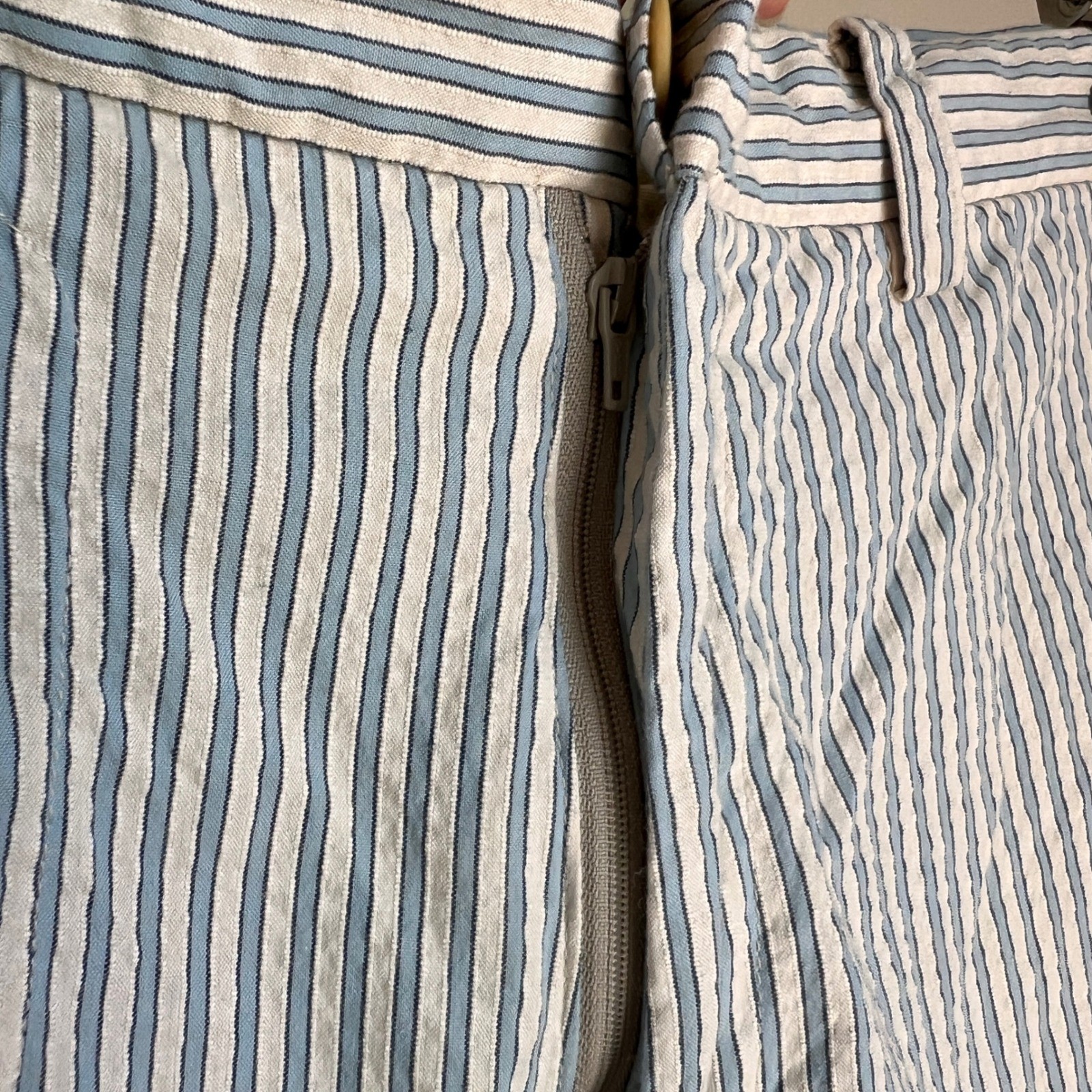 ts(s) Striped Seersucker Trousers Size 36 Blue White Made in Japan Cotton Pants