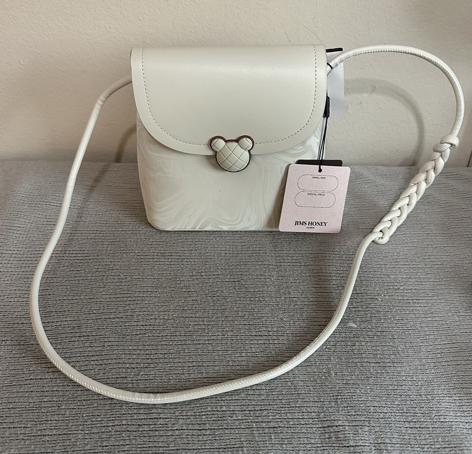 JIMS HONEY White/Gray Marbled Small Crossbody Bag Snap Closure Gold Hardware New