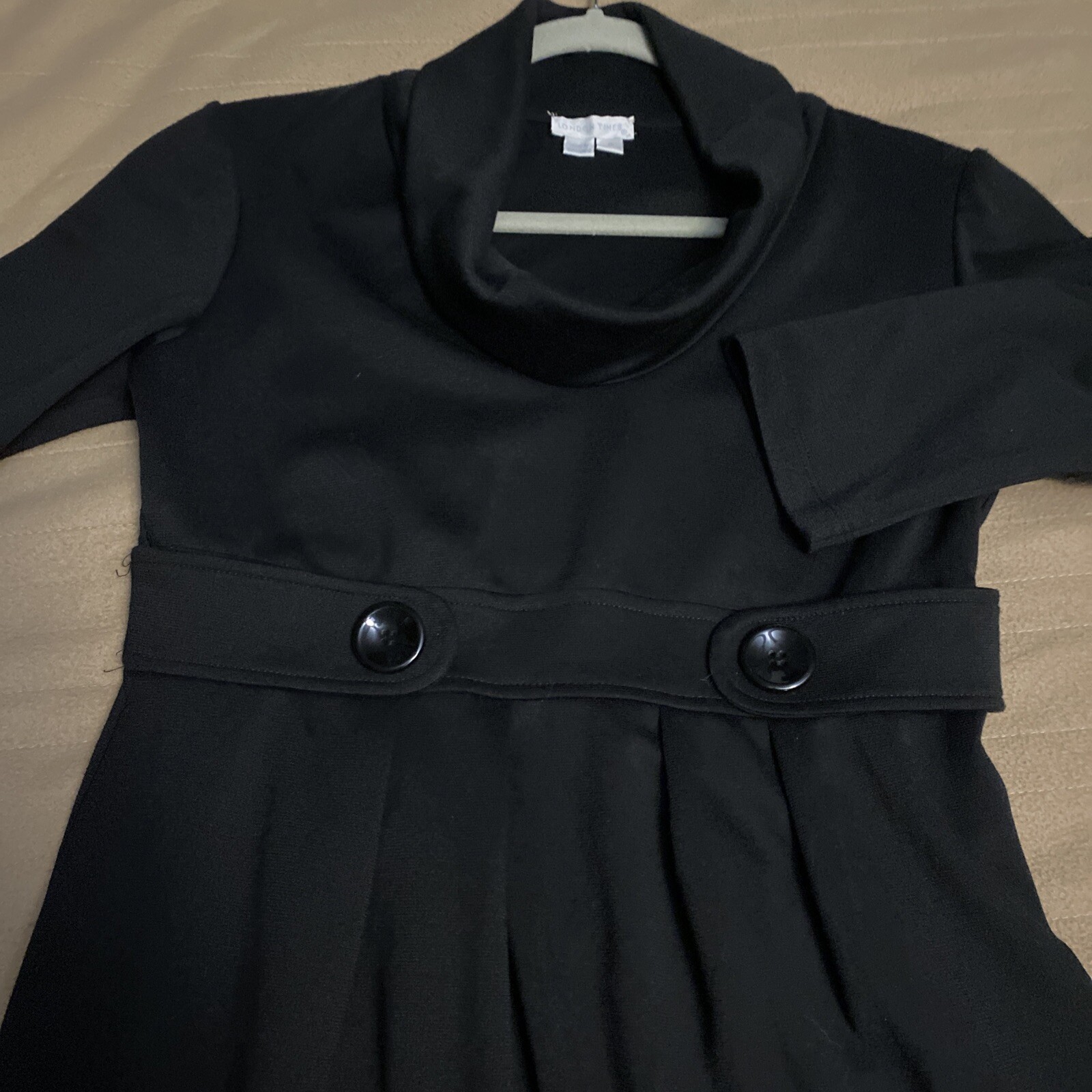 London Times Womens Sz 6 Black Cowl Neck Dress RN58142 – 3/4 Sleeve