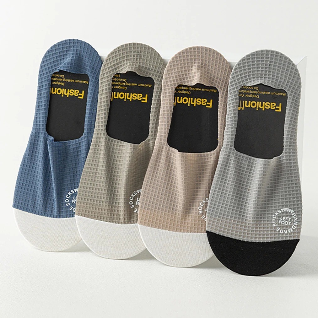 3Pairs Men Invisible Socks No Show Thin Breathable Waffle Boat Low Cut Mesh Sox
