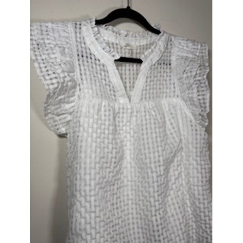 ENTRO Textured Ruffle Cap Sleeve Blouse Size Large White V-Neck Boho Cottagecore