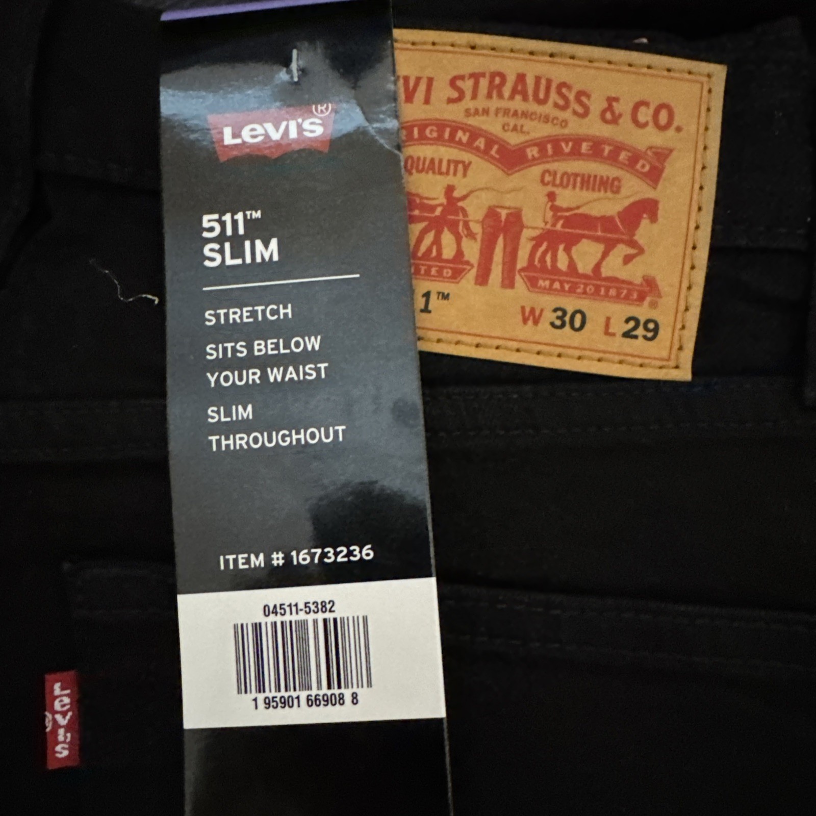Levi’s 511 Men’s Slim Fit Stretch Sits Below Waist Jeans, Black, Size 30×29