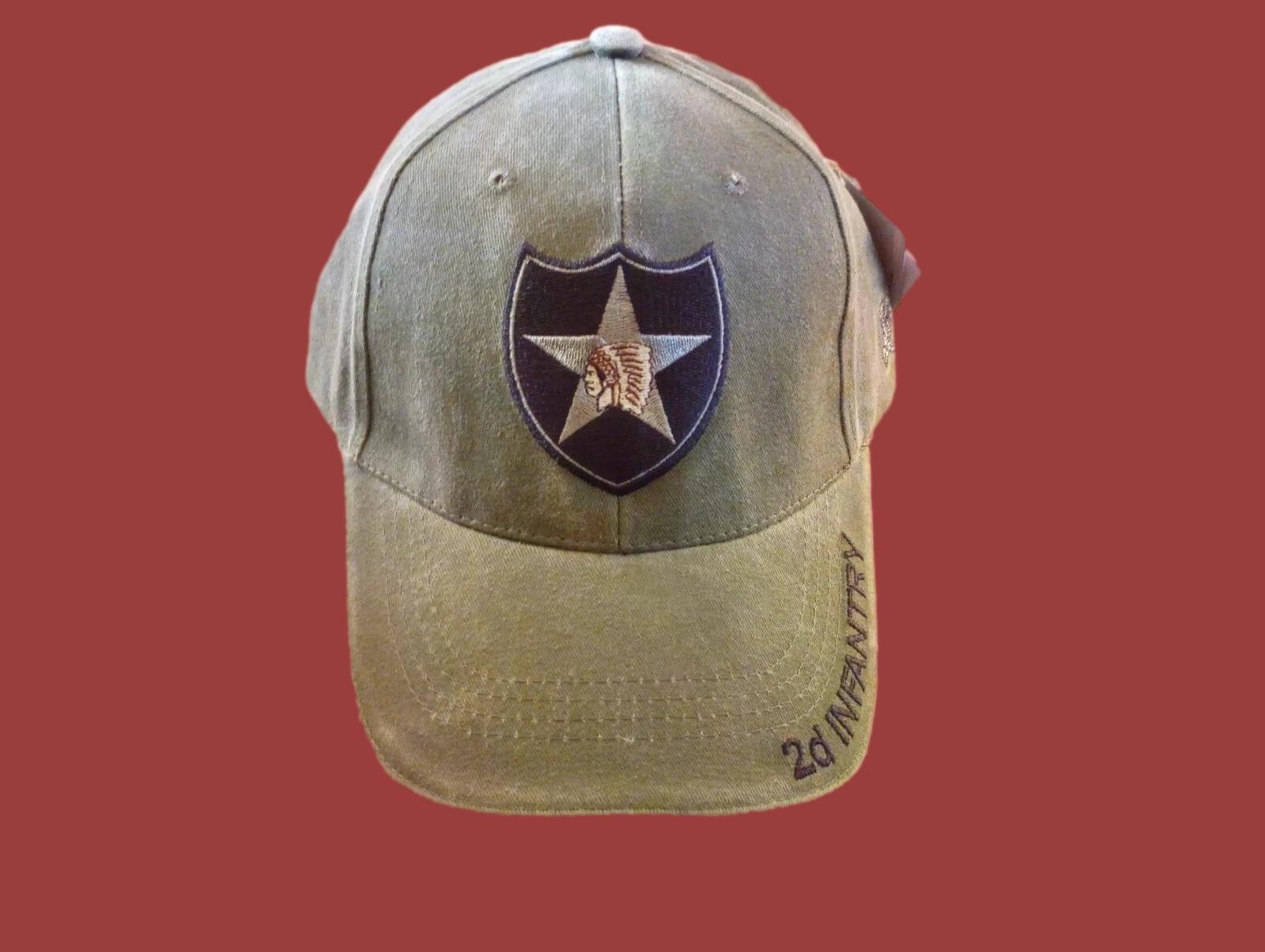 ARMY 2d INFANTRY DIVISION HAT EMBROIDERED U.S MILITARY CAP OD GREEN STONEWASHED