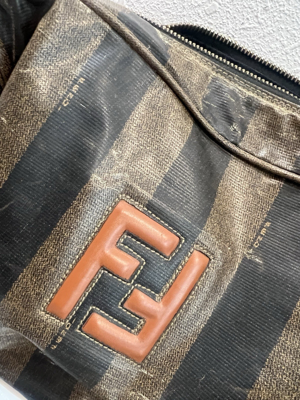 Fendi Bag Crossbody FF Logo Purse Brown Stripe Gold Buckle Zucca Long Man Camera