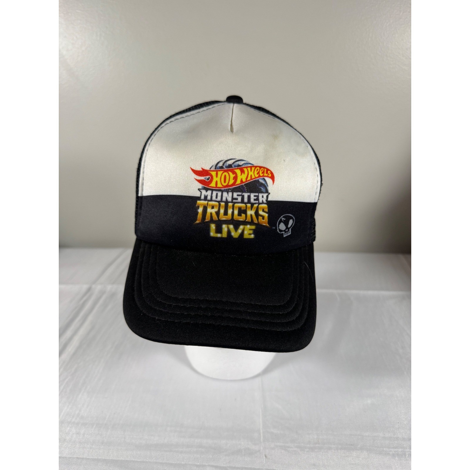 Bone Shaker Hot Wheels Monster Trucks Live Trucker Hat Black White Mesh Snapback