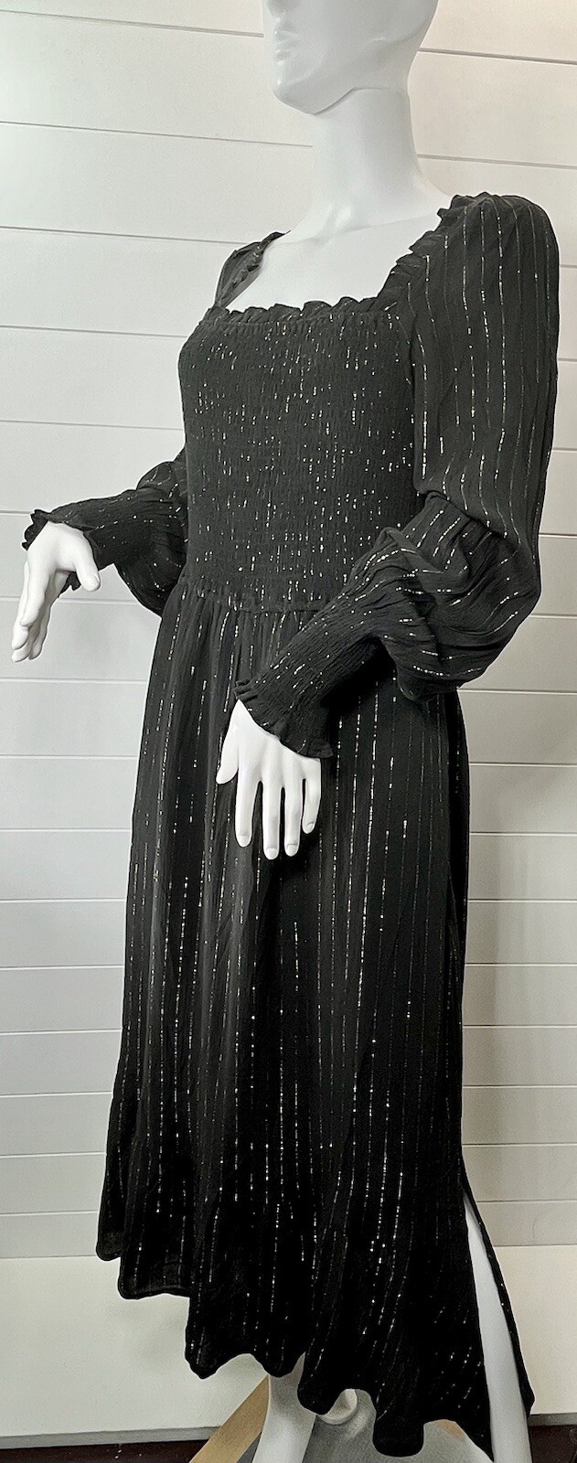 OAT New York Midi Womens L Puff Sleeve Metallic Striped Regency Romantic Goth