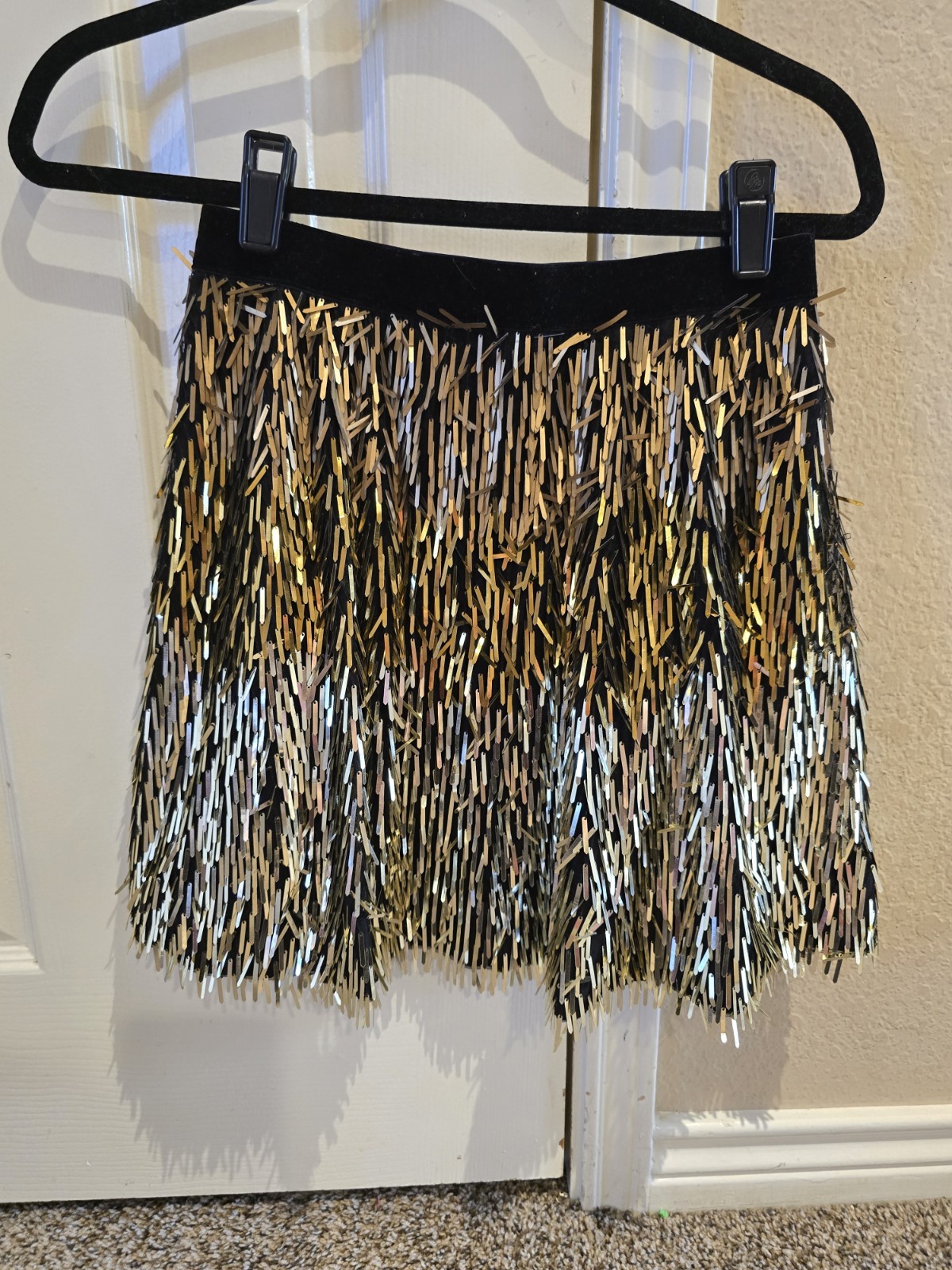 Alice + Olivia Cina Embellished Glitter Tassel Mini Skirt Ombre Gold Size 2