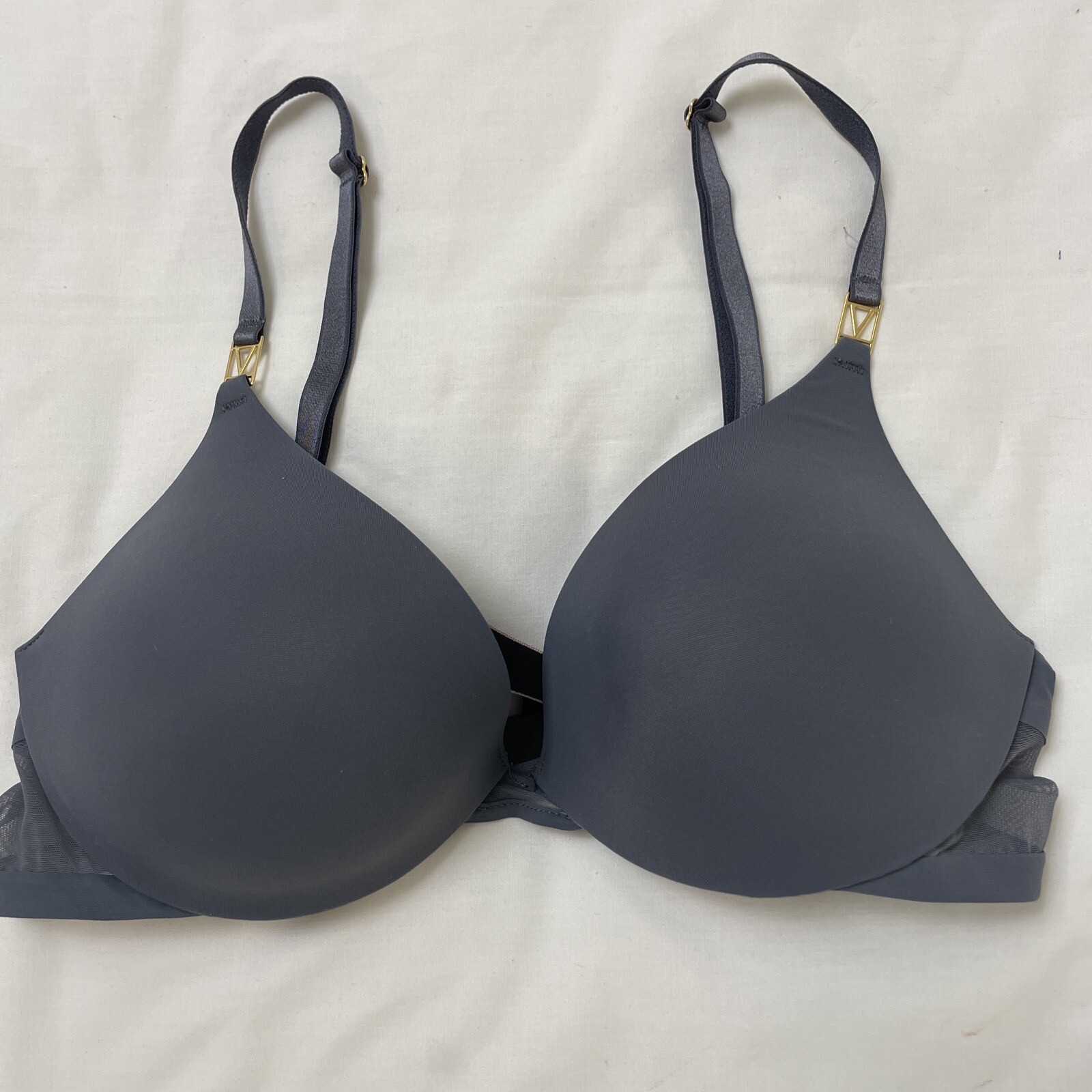 Victorias Secret Bra 32D Uplift Plunge Multiway Straps Gray Underwire Padded