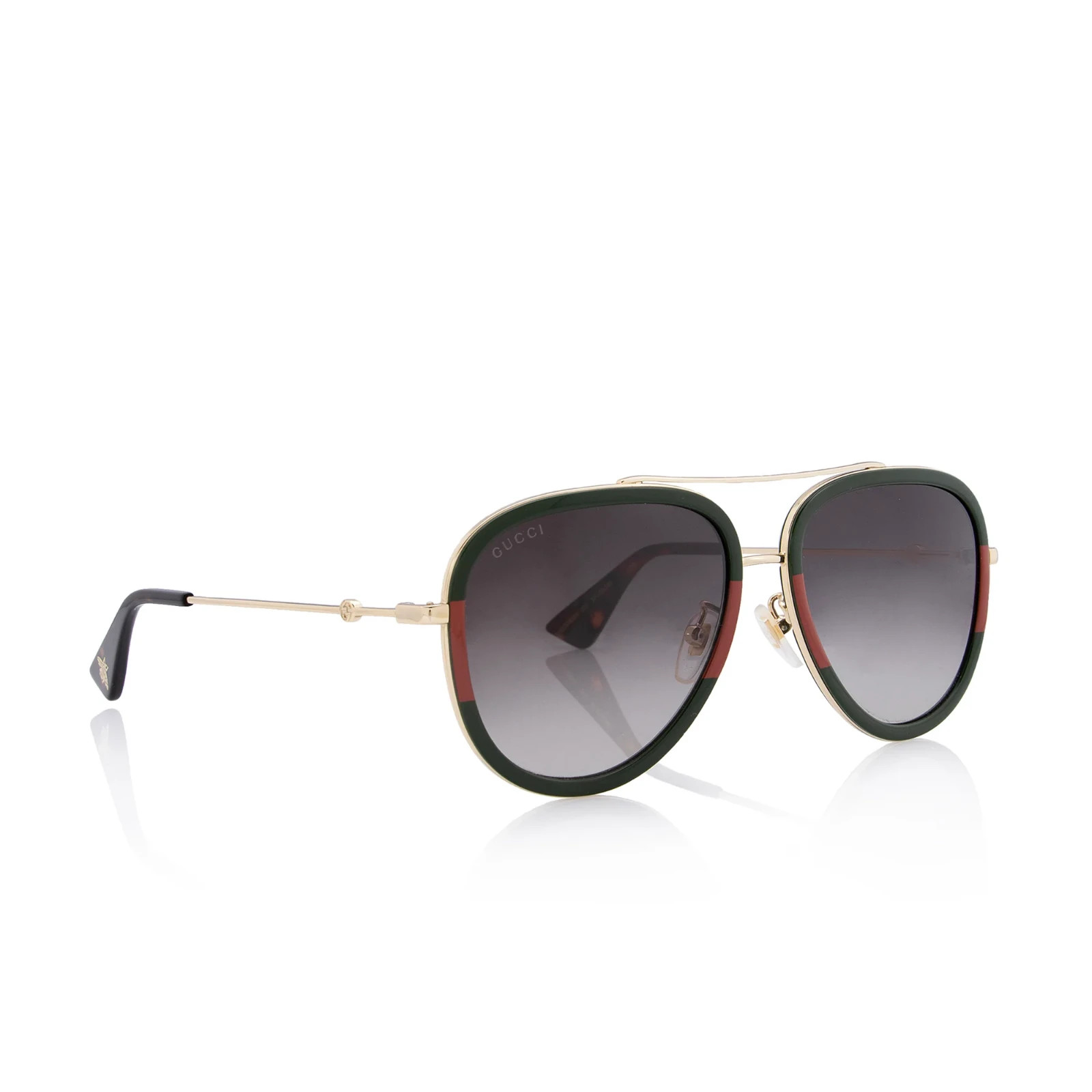 GUCCI GG0062S 003 Aviator Green/Red Unisex Sunglasses with Light Grey Lens 57mm