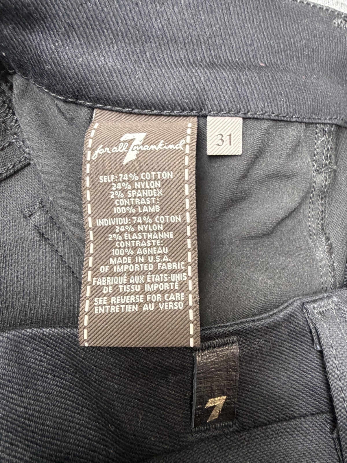 7 For All Mankind Jeans Mens 31×29 Black Skinny Moto Quilted Leather Denim