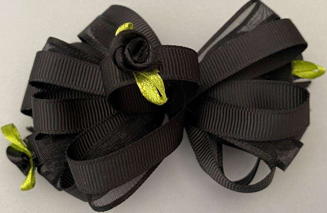 DAINTY SILK ROSES & RIBBON BOW BARRETTE SELECT COLOR FREE USA SHIPPING