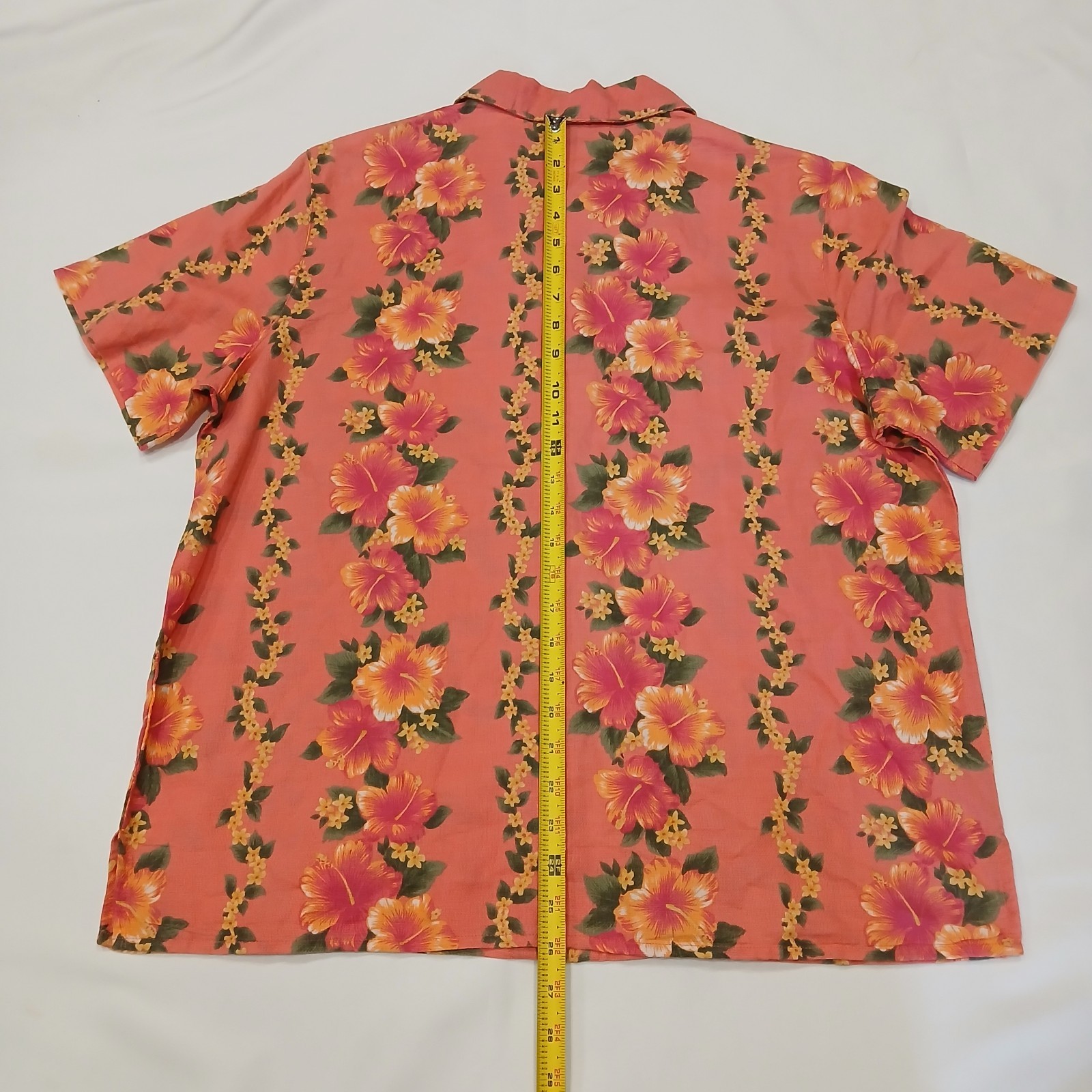 Lemon Grass Womens L Coral Button Up Shirt Hawaiian Hibiscus Linen Cotton Aloha