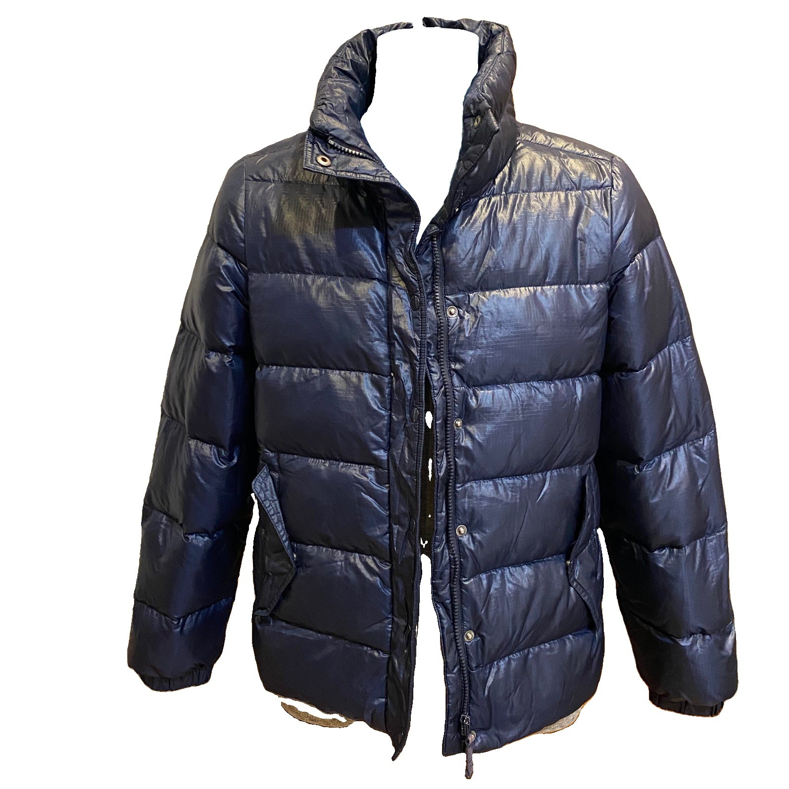 J.Crew Mens Navy Down Puffer Jacket Quilted Nylon Size Large Outdoor